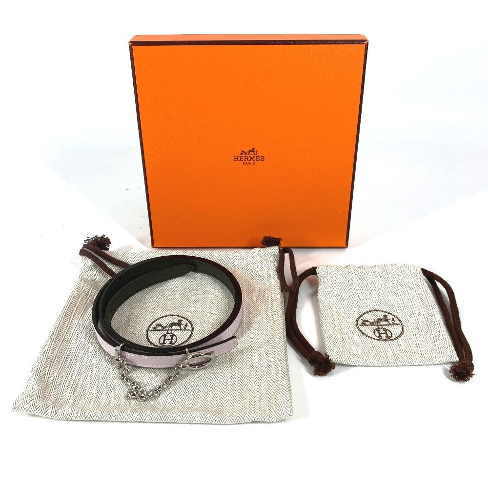 HERMES Carousel Belt Accessories Thin Belt Leather Chain belt Epsom / Swift Vert Maki/Mauve Pale Pink x Khaki/SilverHardware Used