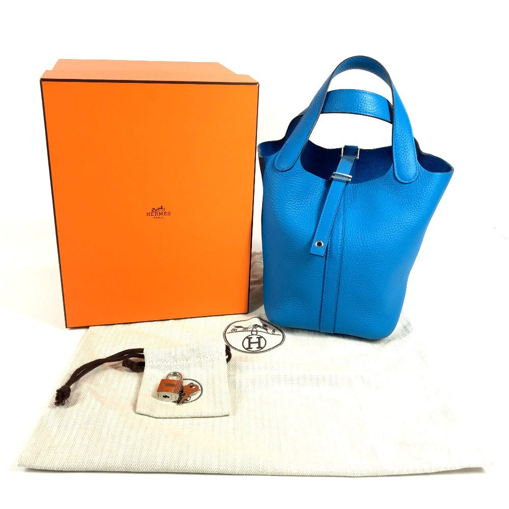 HERMES Picotin Lock PM Tote Bag/Handbag in Taurillon Clemence Leather, Unisex, Blue Frida Blue