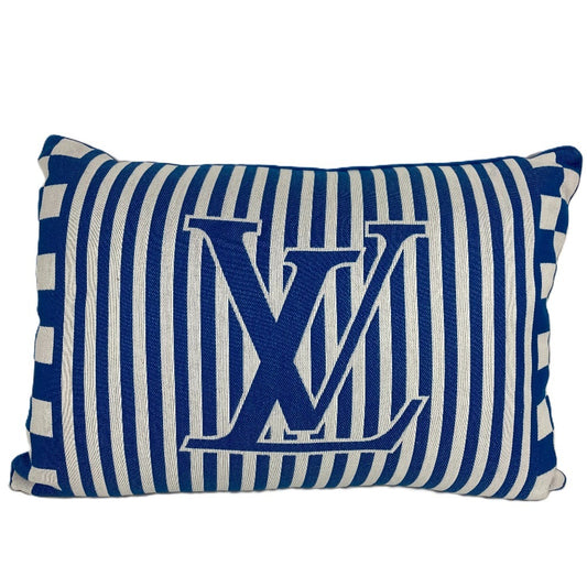 LOUIS VUITTON LV Logo Striped Pillow, Cotton, Women's, Blue