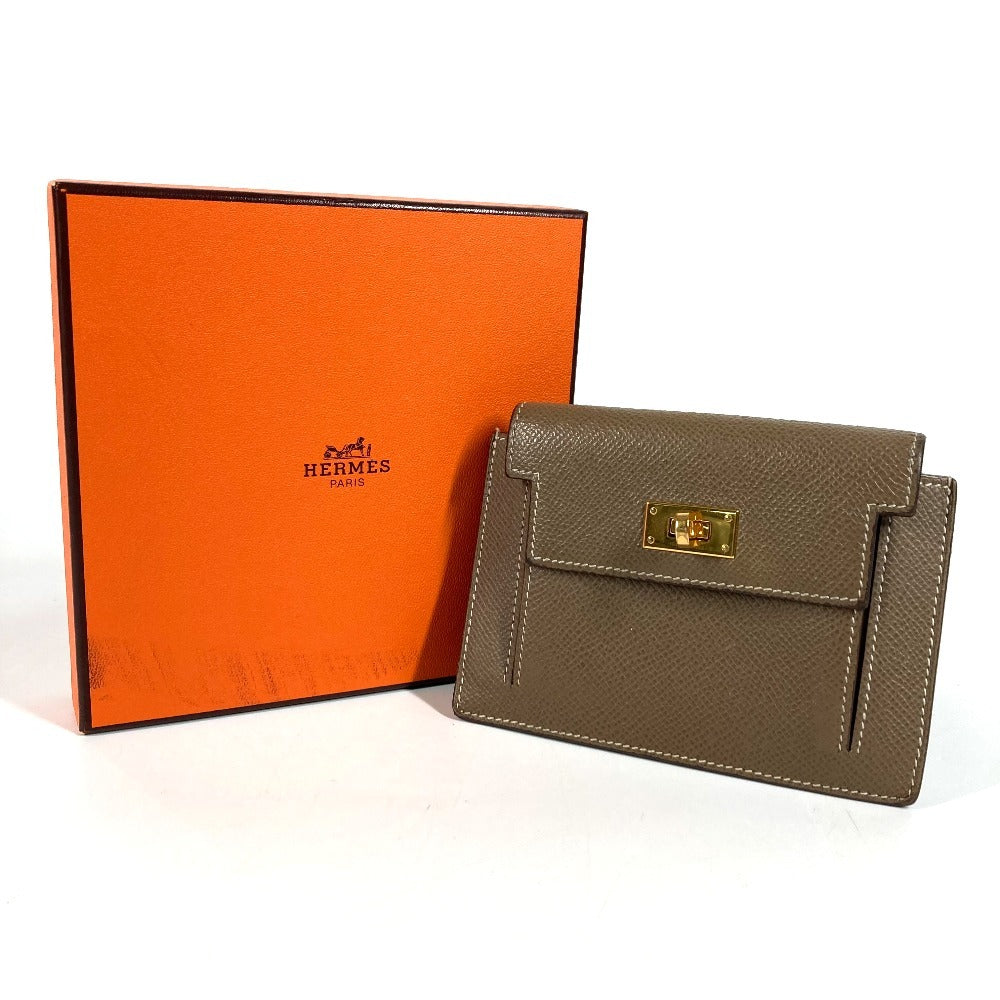 HERMES H Logo Kelly Pocket Compact Wallet/Coin Purse, Epson, Unisex, Etoupe, Gray