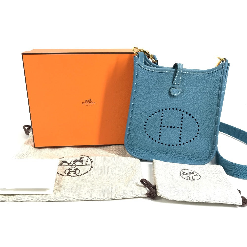 HERMES Evelyne TPM 16 EvelyneTPM Crossbody Pochette Long Shoulder Bag Taurillon Clemence New Blue Scene blue/Gold Used