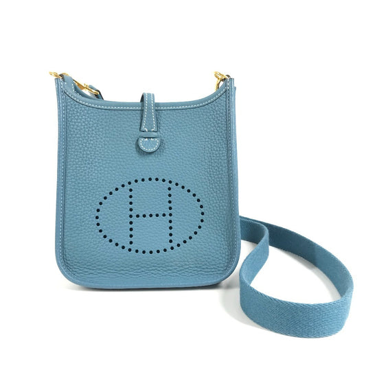 HERMES Evelyn TPM 16 Crossbody Pochette/Shoulder Bag in Taurillon Clemence Leather, Unisex, New Blue Scene Blue