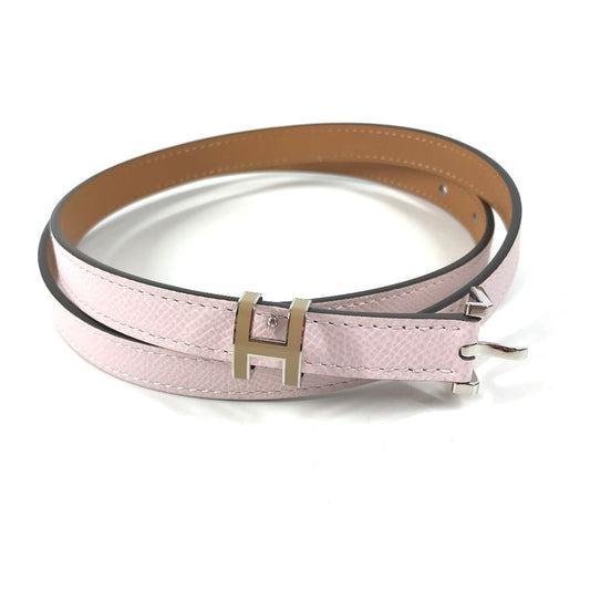 HERMES Pop Ash H Logo Buckle Belt, Thin Leather Belt, Women's, Mauve Pale Pink