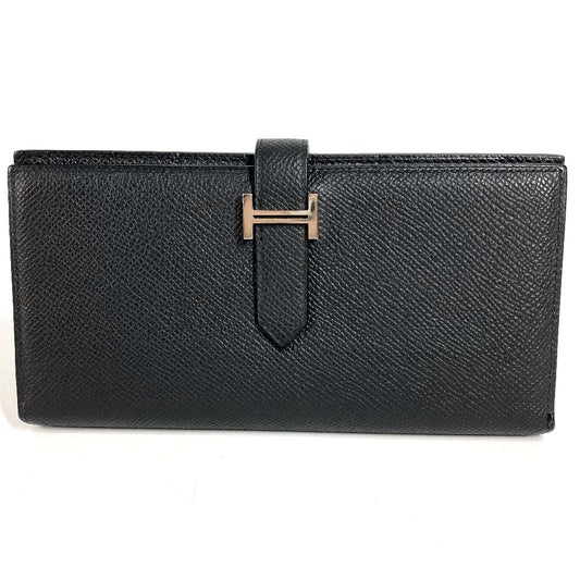 HERMES Hロゴ ベアンスフレ ベアン スフレ 2つ折り ロングウォレット 長財布 エプソン ユニセックス ブラック