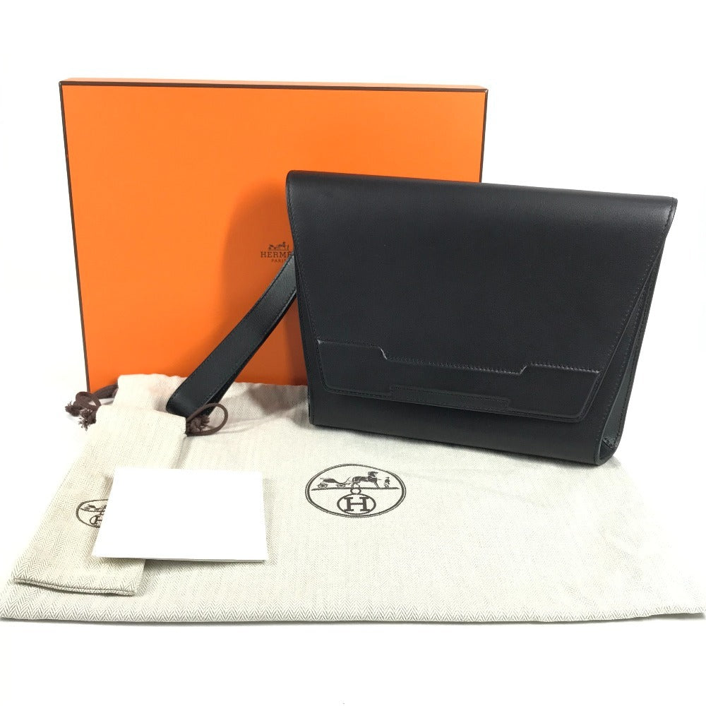 HERMES Novapolis pouch with strap, H logo, flap, clutch bag, Evercolor, unisex, black