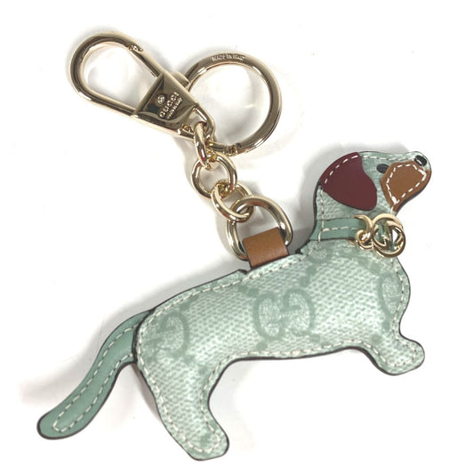 GUCCI 821812 GGスプリーム GGエンブレム ドッグ シェイプ バッグ チャーム 犬 キーホルダー バッグチャーム GGスプリームキャンバス ユニセックス ライトグリーン