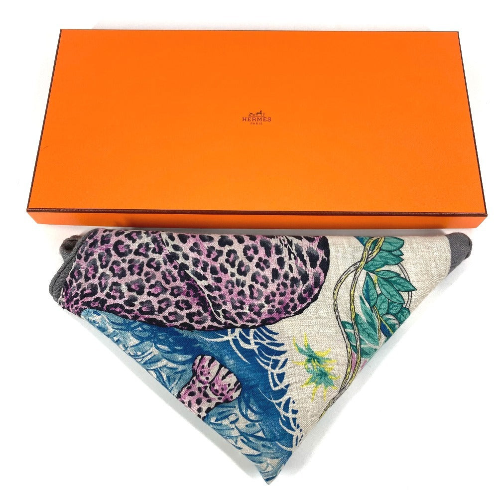 HERMES ジャングルラブ JUNGLE LOVE トライアングル ジェアン 140 トライアングルジェアン 140 ショール ストール 大判 三角 スカーフ カシミヤ ユニセックス グレー