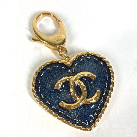 CHANEL ABC827 24P Heart CC Coco Mark Logo Denim Bag Charm Keychain Metal Women's Blue
