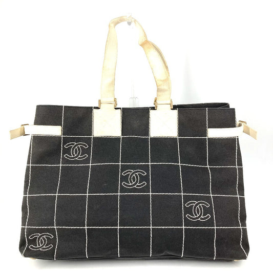 ชาแนล กระเป๋าโท้ท Bicolor CC Coco Mark Logo กระเป๋าสะพายไหล่ กระเป๋าถือ ผ้าแคนวาส unisex สีดำ