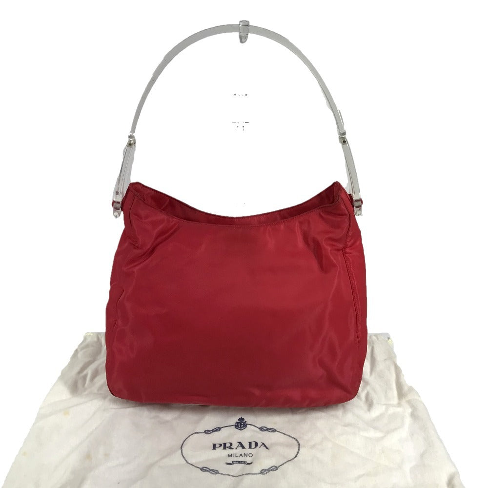 PRADA Triangle Logo Plate Plastic Handle Bag Handbag Shoulder Bag Nylon Unisex Red