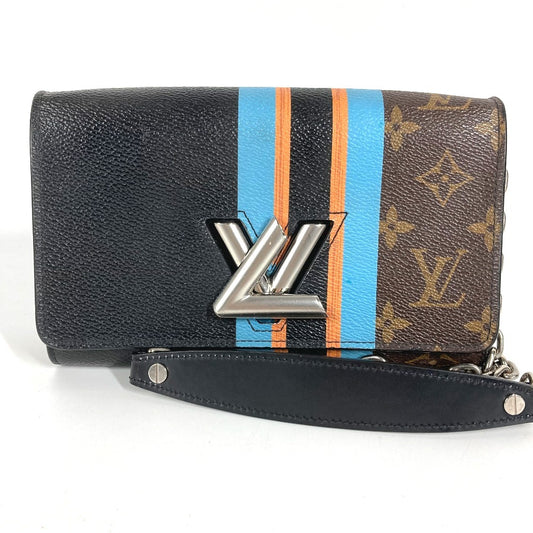 HERMES モノグラム ストライプ ポルトフォイユ ツイスト モノグラム ウォレット チェーンウォレット ショルダーバッグ 長財布 モノグラムキャンバス ユニセックス ブラウン