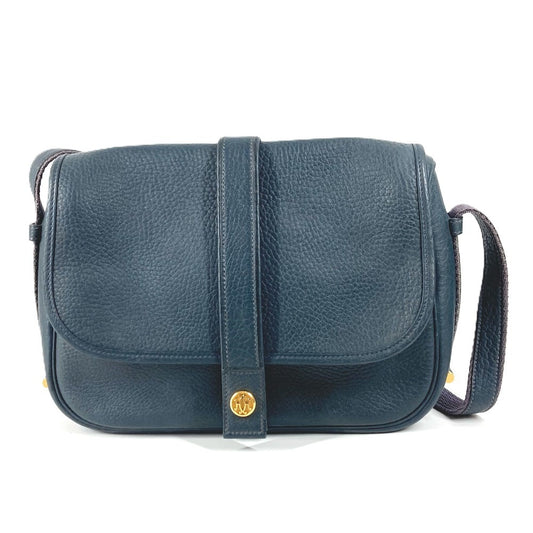 HERMES ロゴ ヌメア カバン 肩掛け ハンドバッグ 巾着 ショルダーバッグ レザー ユニセックス ネイビー