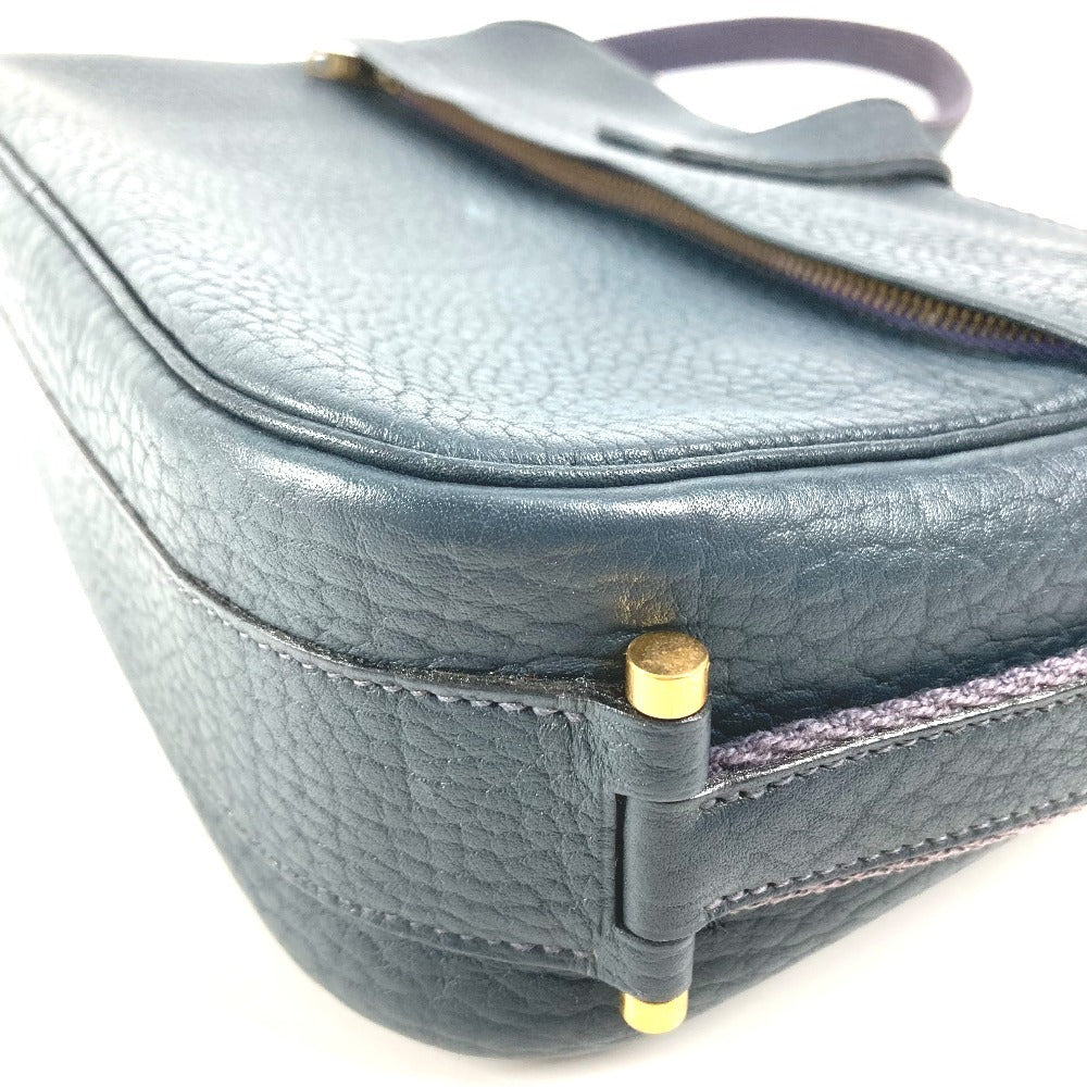 HERMES ロゴ ヌメア カバン 肩掛け ハンドバッグ 巾着 ショルダーバッグ レザー ユニセックス ネイビー