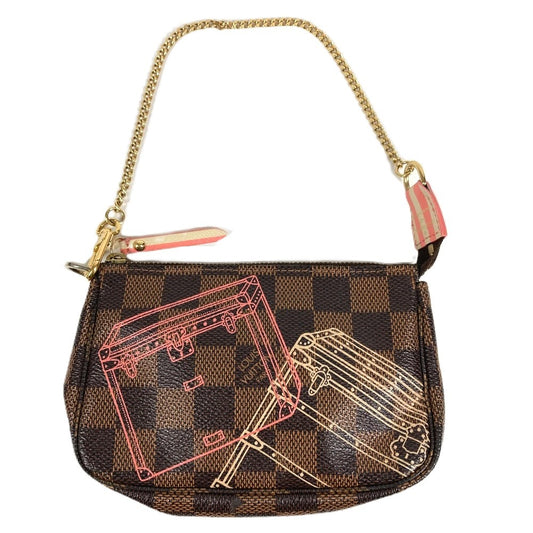 LOUIS VUITTON N41433 Damier Mini PochetteAccessoires Bag, Accessory Pouch, Chain Bag Hand Bag Damier Canvas Ebene Brown Used