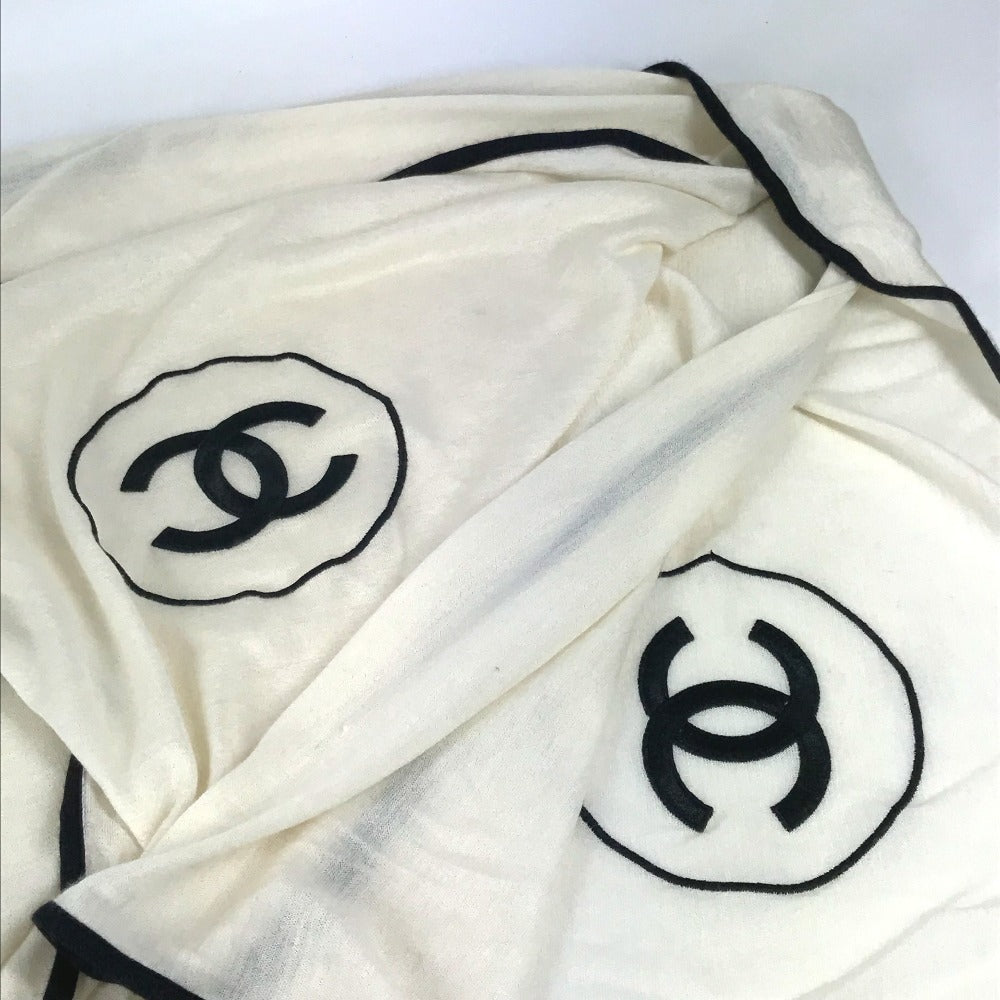 CHANEL 23V ストール CC ココマーク ロゴ 大判 ショール マフラー バイカラー ストール カシミヤ ユニセックス ホワイト