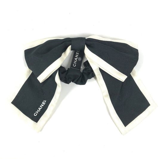 CHANEL AA7530 ヴィンテージ CC ココマーク ロゴ りぼん リボン ヘアアクセサリー ヘアゴム シュシュ シルク ユニセックス ブラック