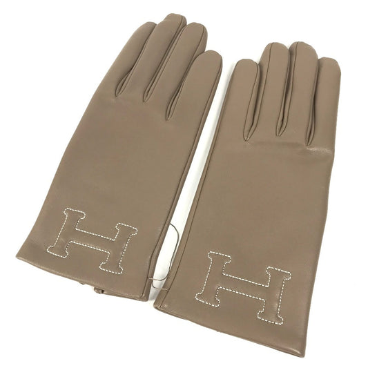 HERMES H202053G Hロゴ 手袋 《バスティーユ》 アクセサリー グローブ 手袋 レザー レディース エトゥープ グレー