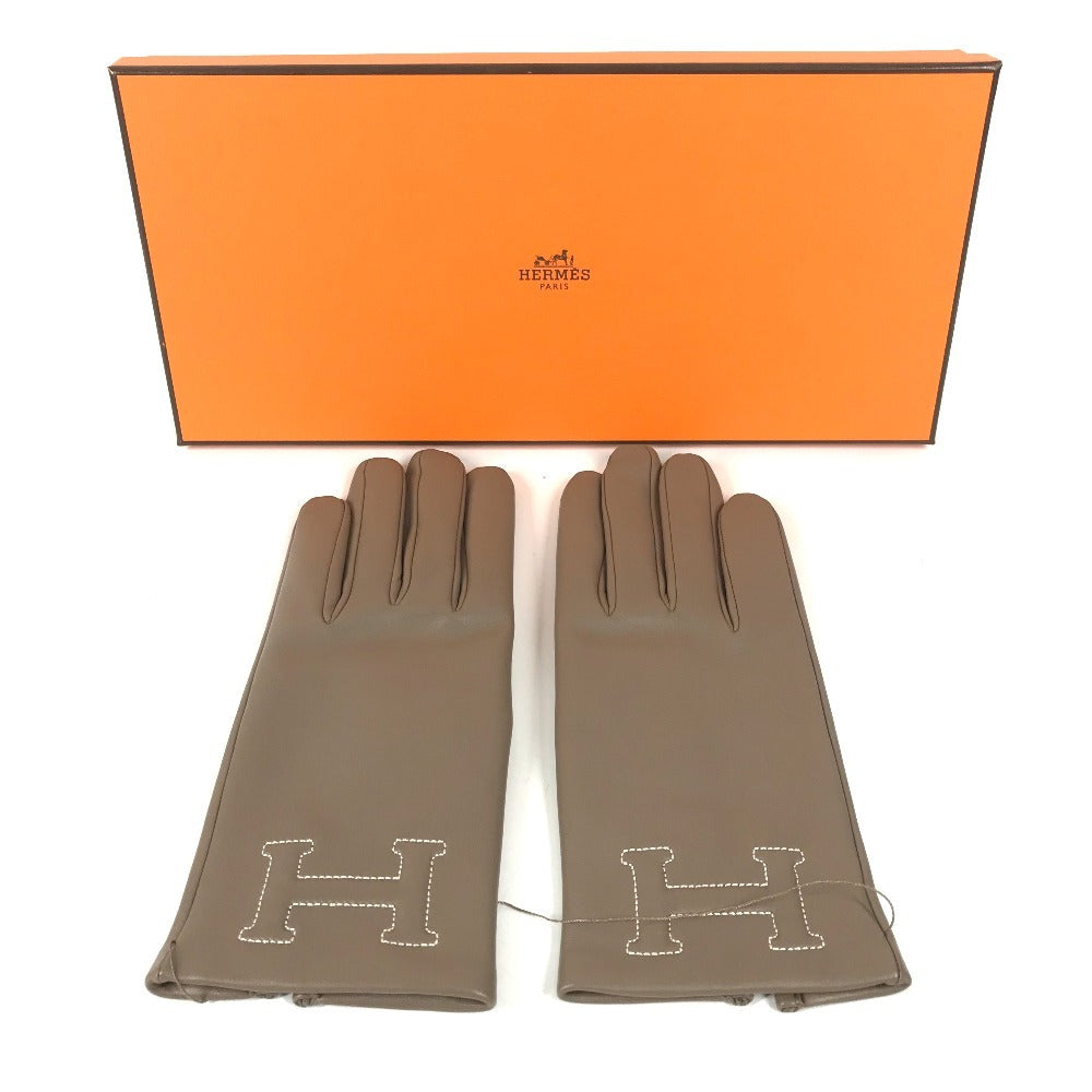HERMES H202053G Hロゴ 手袋 《バスティーユ》 アクセサリー グローブ 手袋 レザー レディース エトゥープ グレー