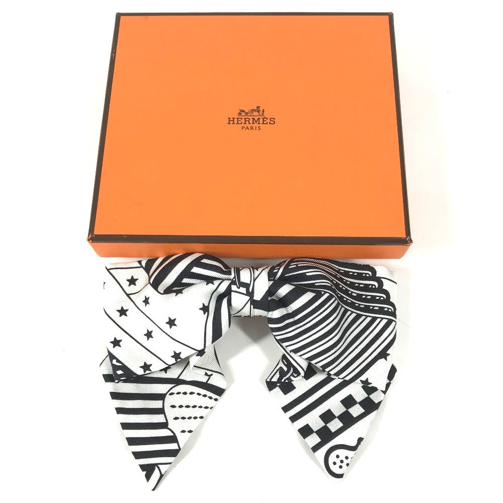 HERMES バレッタ グルネル ジグザグ PM ヘアアクセサリー リボン りぼん バレッタ シルク レディース ホワイト