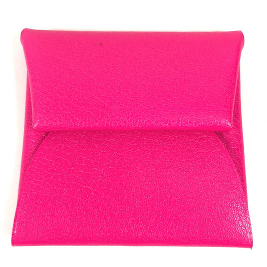 HERMES バスティア 財布 小銭入れ スクエア シルバー金具 コインケース レザー ユニセックス ピンク
