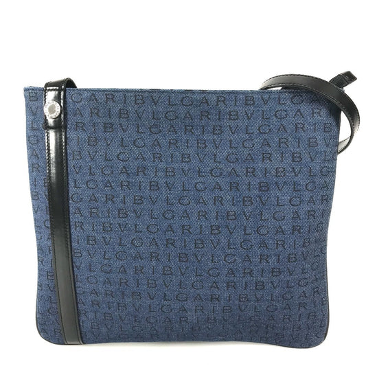BVLGARI Logomania Bag Crossbody Pochette Shoulder Bag Leather/Canvas Unisex Black