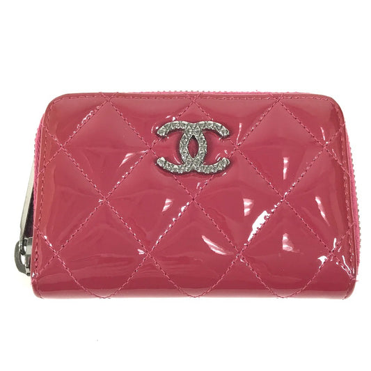 CHANEL CC ココマーク ロゴ マトラッセ キルティング 財布 小銭入れ ラウンドファスナー コインケース エナメル ユニセックス ピンクパープル系
