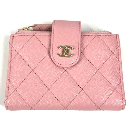 CHANEL AP1928 CC ココマーク ロゴ キルティング マトラッセ ダブルジップカードケース コンパクトウォレット 名刺入れ パスケース 小銭入れ 財布 コインケース キャビアスキン ユニセックス ピンク