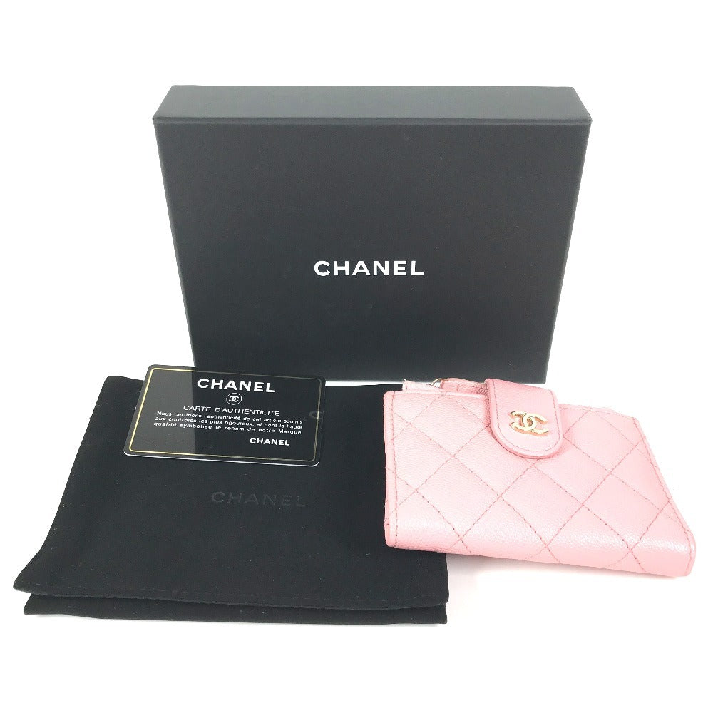 CHANEL AP1928 CC ココマーク ロゴ キルティング マトラッセ ダブルジップカードケース コンパクトウォレット 名刺入れ パスケース 小銭入れ 財布 コインケース キャビアスキン ユニセックス ピンク