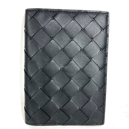 BOTTEGA VENETA 749441 バイカラー イントレチャート 2つ折り カバー ステーショナリー パスポートケース レザー ユニセックス ブラック