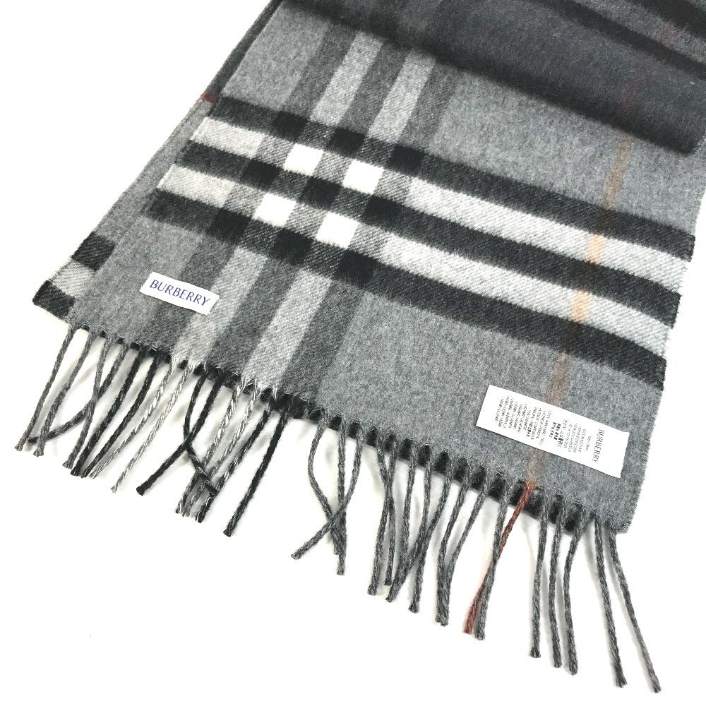 BURBERRY 8059277 Contrast Check Logo Fringe Scarf Cashmere Unisex Gray