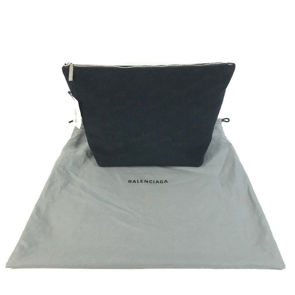 BALENCIAGA 695537 B Logo Second Bag Pouch Clutch Bag Pile Unisex Black