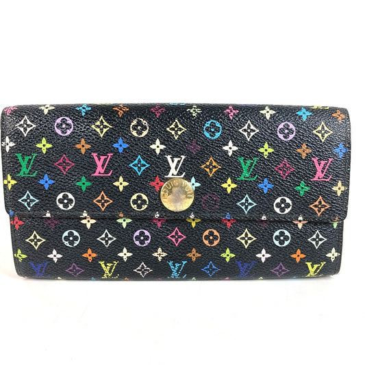 LOUIS VUITTON M93533 Monogram Multicolore Portefeuille Sarah Long Wallet with Flap, Monogram Multicolore Canvas, Unisex, Noir, Black
