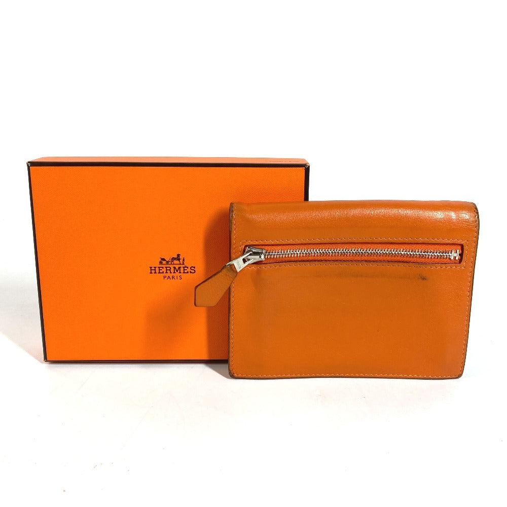 HERMES Zipzak Compact Wallet Bi-fold Swift Unisex Orange