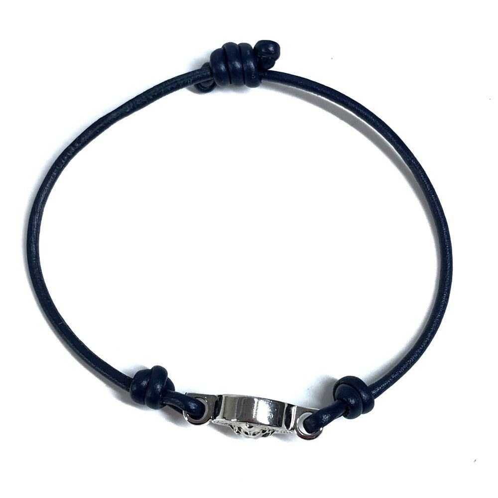 VERSACE Medusa Logo Accessory Bangle Bracelet Leather Unisex Navy