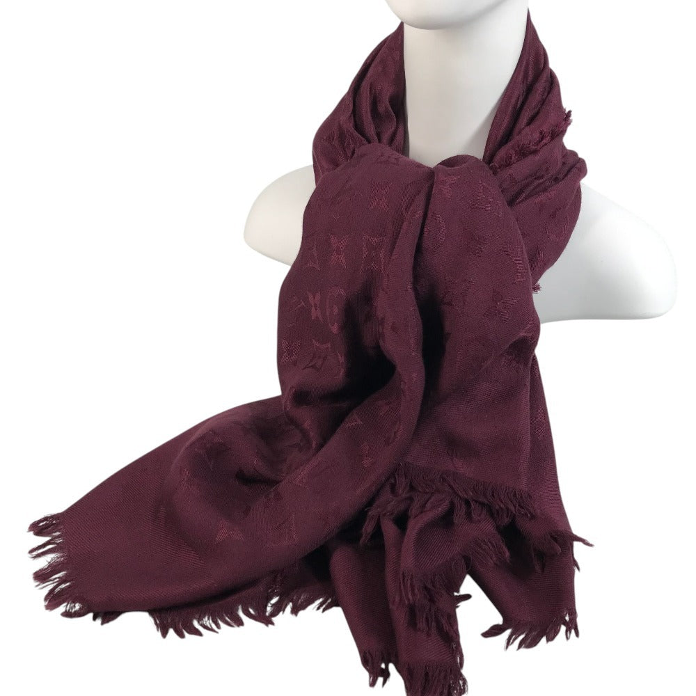LOUIS VUITTON Fringed Monogram Shawl Large Stole Wool Unisex Purple