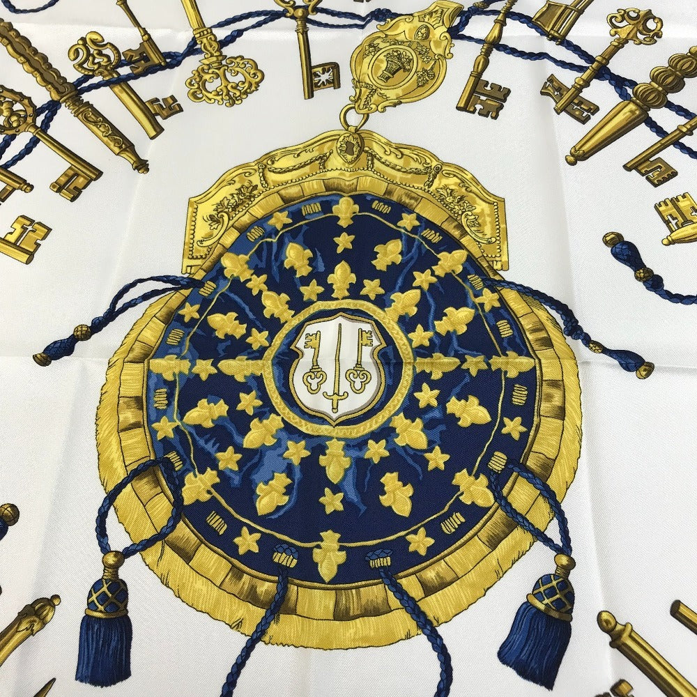 HERMES LES CLES 鍵 カレ90 カレ 90 スカーフ シルク ユニセックス ブルー