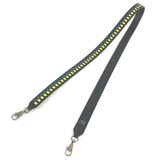 HERMES Bandouliere Tressage de Cuir Shoulder Strap Epsom Unisex Black