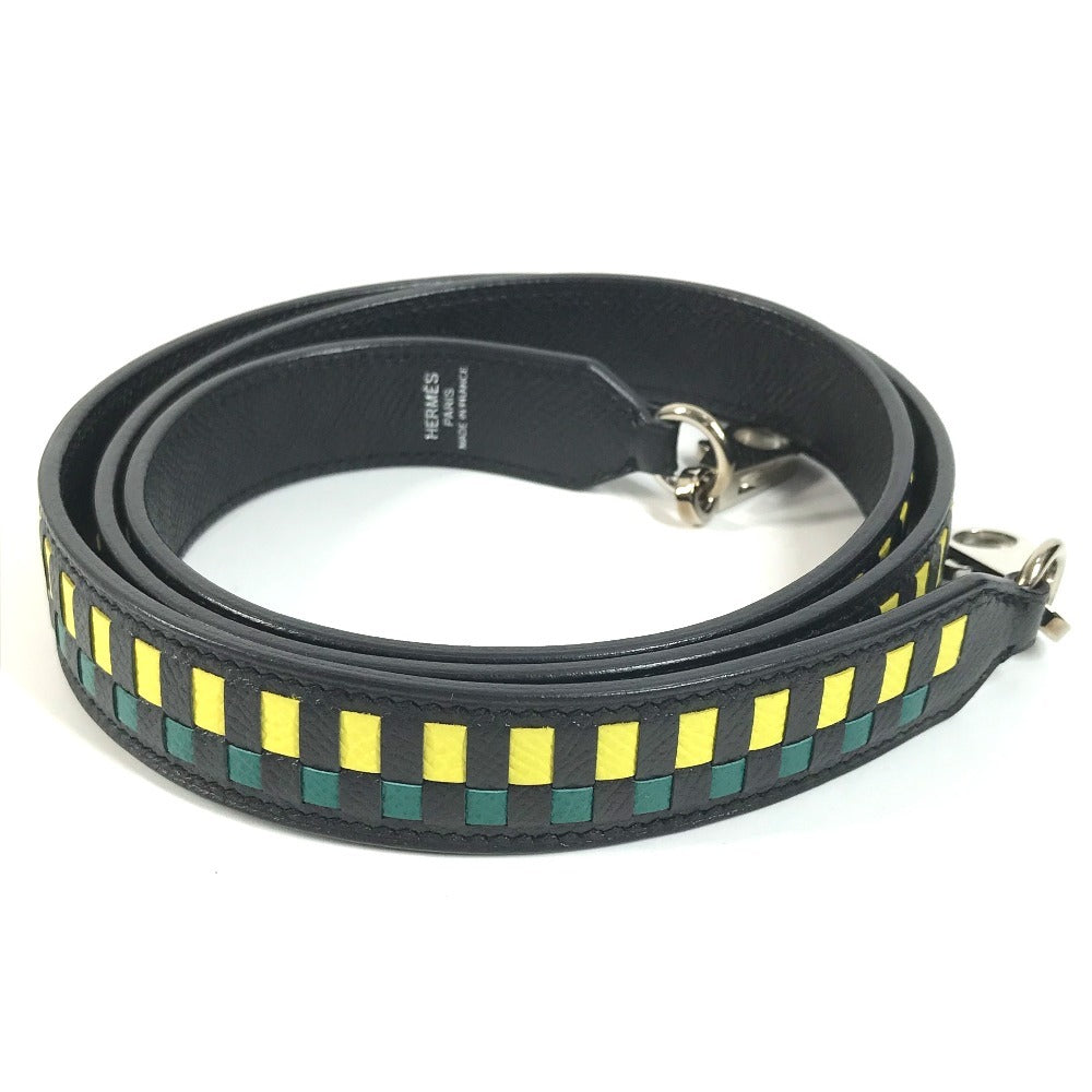 HERMES Bandouliere Tressage de Cuir Shoulder Strap Epsom Unisex Black