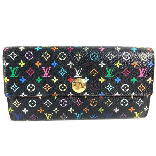 LOUIS VUITTON M60273 Monogram Multicolore Portefeuille Sarah กระเป๋าสตางค์ใบยาว Portefeuille Sarah แบบมีฝาพับ ทำจากผ้าแคนวาส Monogram Multicolore สีดำ สำหรับทุกเพศ
