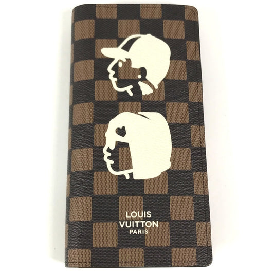 LOUIS VUITTON N40780 Damier Friendship NIGO Nigo Collab Portefeuille Brazza กระเป๋าสตางค์ใบยาวพับสองทบ Damier Canvas Unisex Ebène สีน้ำตาล