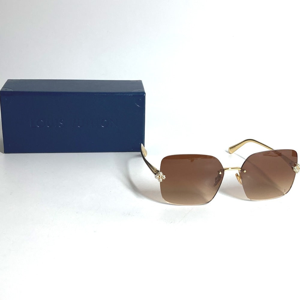 LOUIS VUITTON Z3323U Rhinestone LV Comet Square Sunglasses glasses glasses eyewear glasses sunglasses Metal Brown/Gold Used