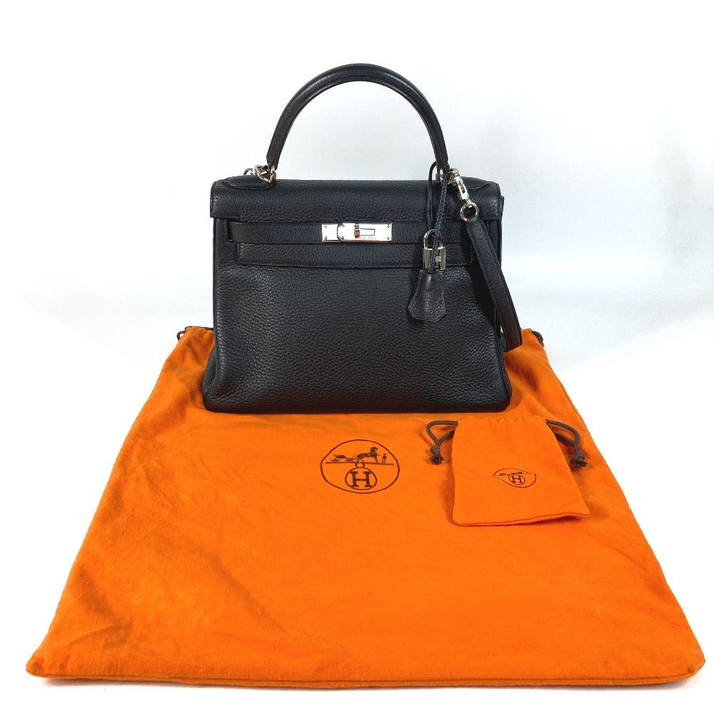 HERMES Kelly28 Kelly 28 2WAY bag Shoulder Bag Hand Bag Taurillon Clemence Black/SilverHardware Used