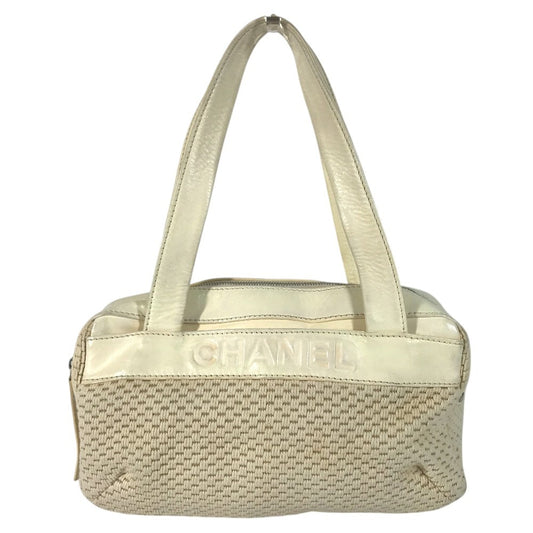 CHANEL logo Hand Bag Shoulder Bag Leather/Canvas Beige/IvoryBased Used