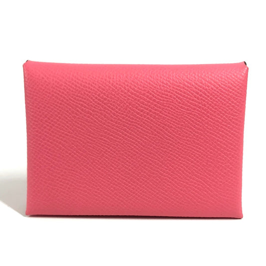 HERMES Business Card Holder Pass Case Calvi Duo Calvi Duo Card Case Coin Compartment coin purse Folded wallet Epsom Rose azare pink Used