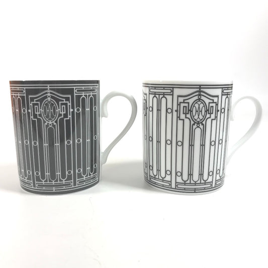 HERMES Pair (2 pieces) H DECO Tableware, cups, coffee cups Mug Pottery Black/White Used