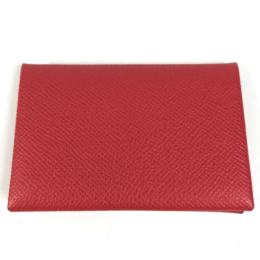 HERMES Calvi Business Card Holder Pass Case Folded Card Case Epsom Rouge Coo Red Used
