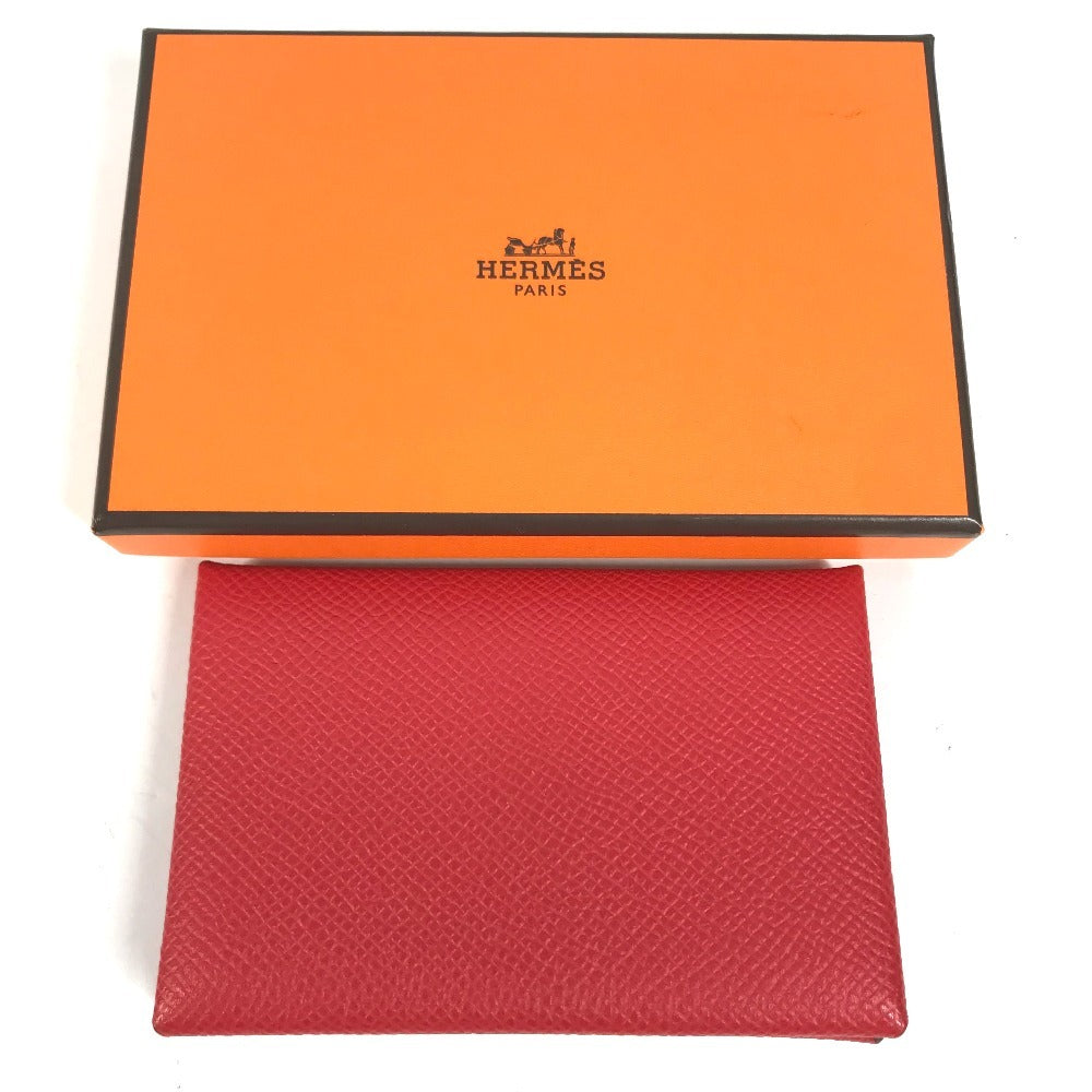 HERMES Calvi Business Card Holder Pass Case Folded Card Case Epsom Rouge Coo Red Used