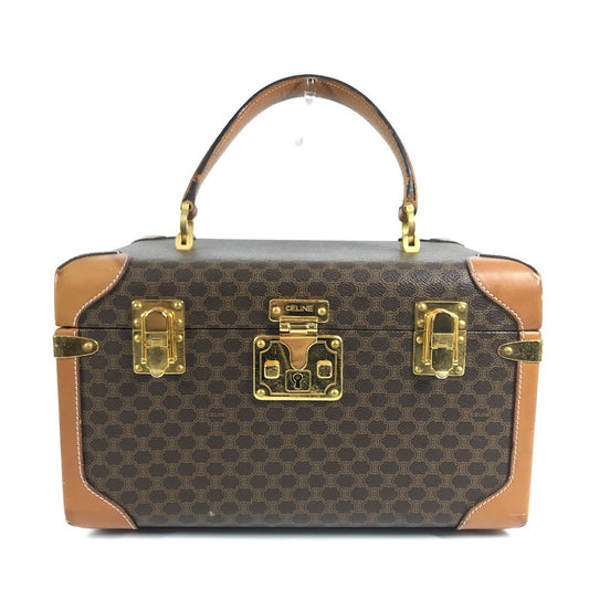 CELINE vintage Macadam Logo Makeup Box Cosmetic Vanity Bag Vanity Hand Bag PVC/Leather Brown Used