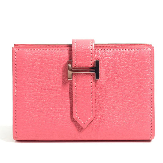 HERMES Bearn Compact Compact Wallet, Bi-fold Wallet, Card Case coin purse Chevre Rose azare pink Used