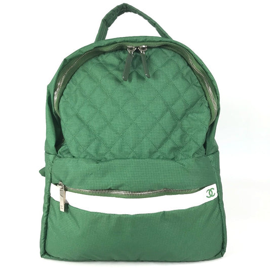 CHANEL CC CC Mark logo Bag Backpack Bicolor Backpack Nylon Green/White Used
